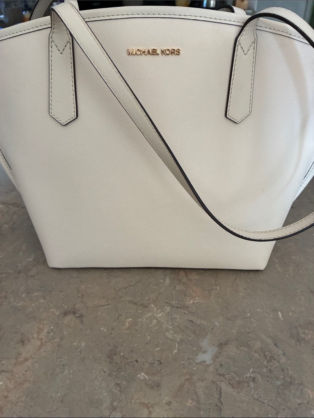 Michael Kors White Saffiano Leather Tote with Gold Logo